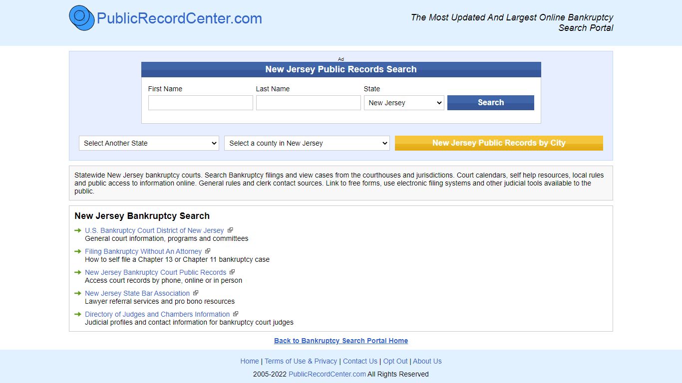 Free New Jersey Bankruptcy Records Directory - Public record center